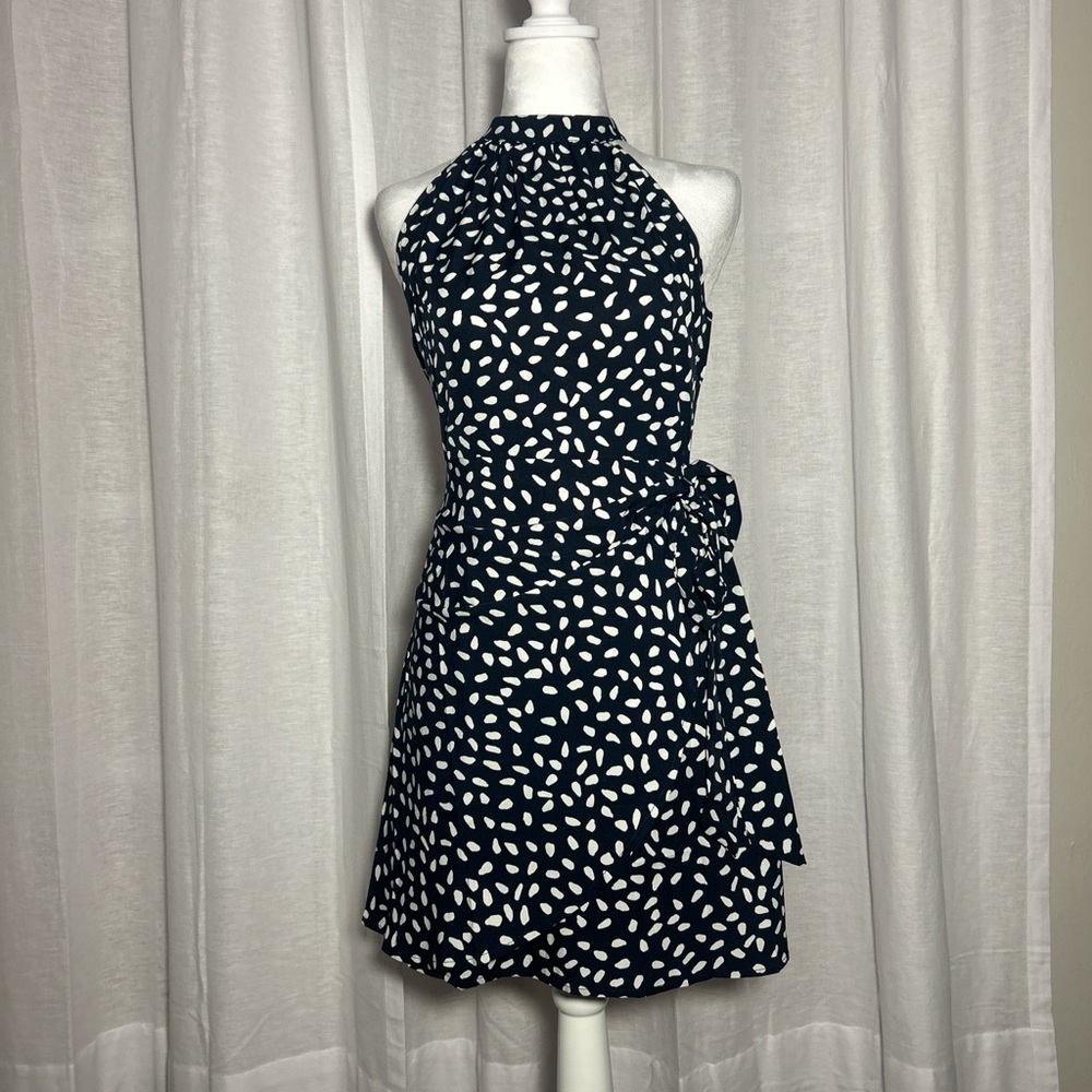 Elegant Black and White Patterned Halter Mini Dress